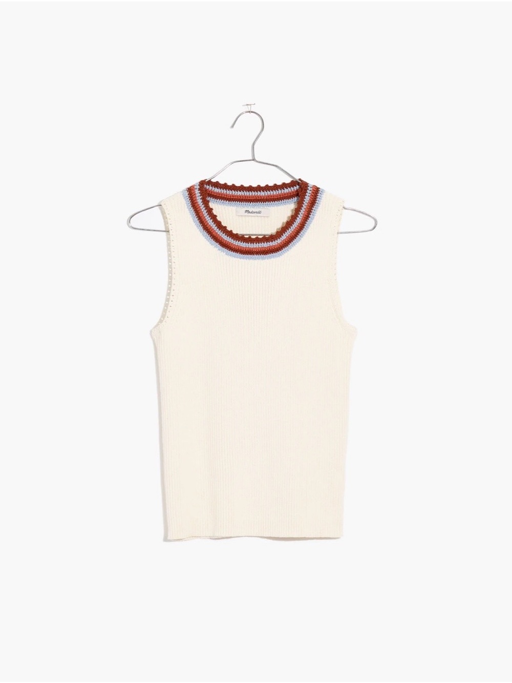 Madewell Cream Knit Tank with Rust and Light Blue Trim
